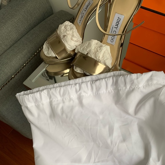 Jimmy Choo Misty 120 sandals in gold tone leather - Picture 2 of 6